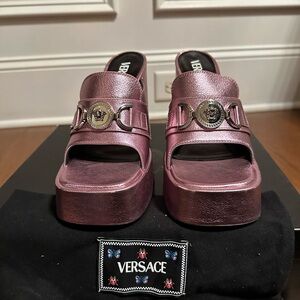 New Versace Medusa 95 Pink Mule Platform Heeled Sandals